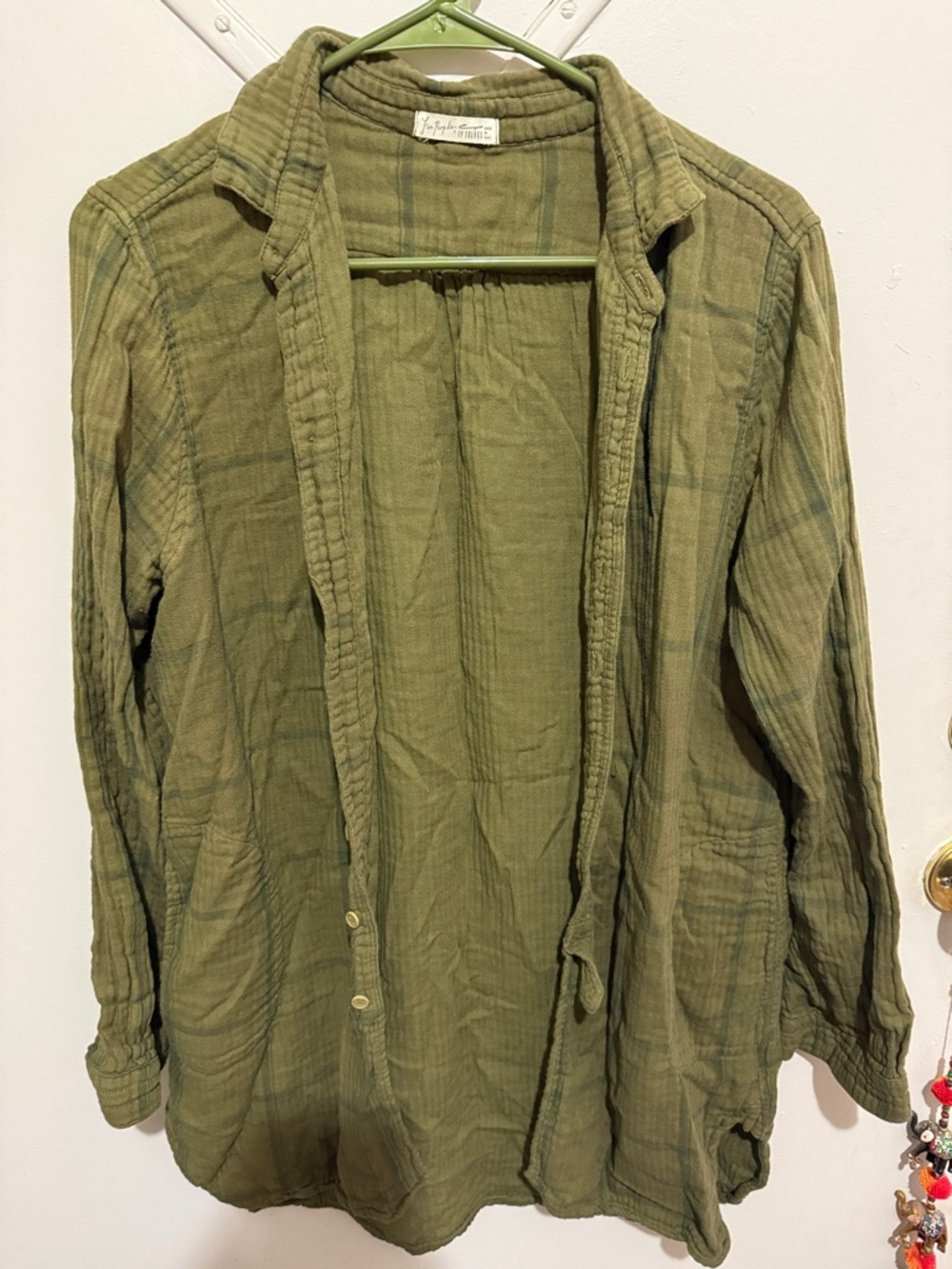 Free People x CP Shades Cotton Olive Green Button-Up Shirt - Medium